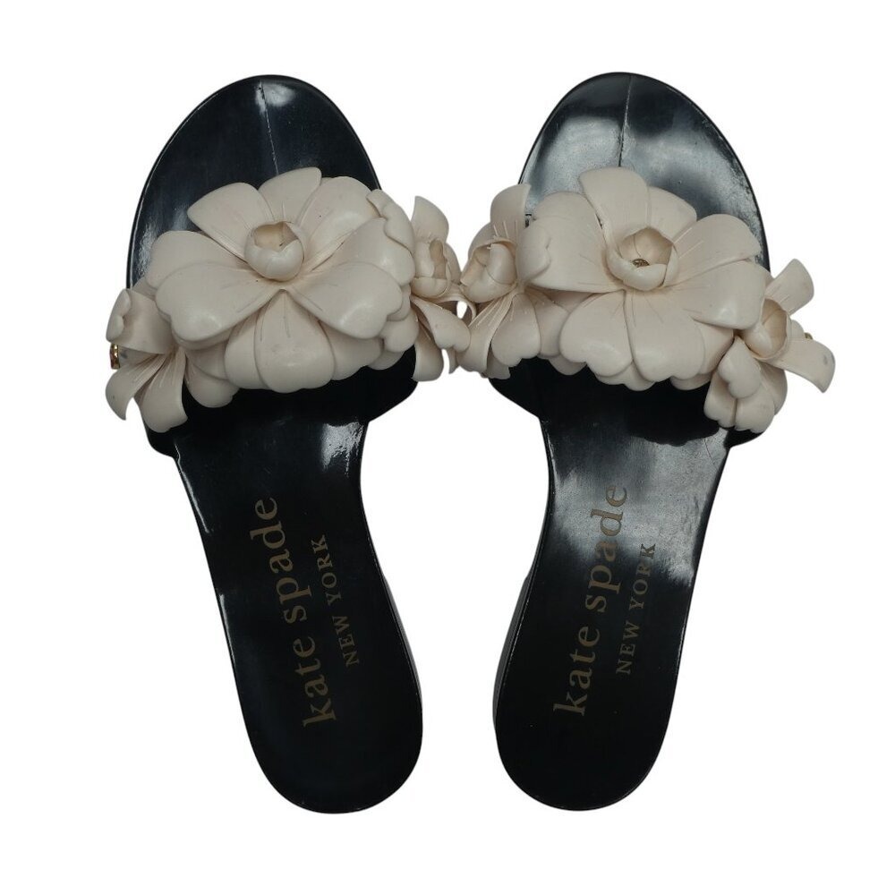 Kate Spade Jaylee Floral Ladybug Jelly Slide Sandals Womens Size 6 Black White - Picture 8 of 14
